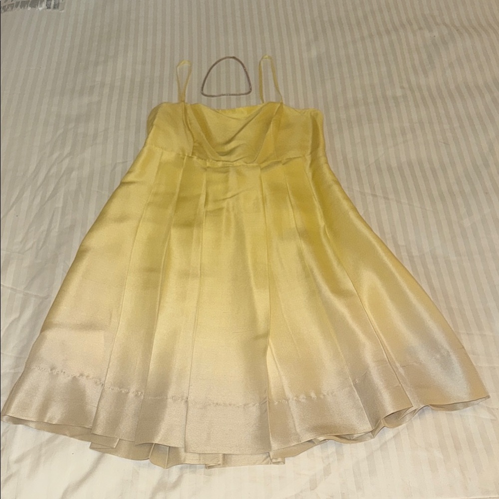 The Limited Yellow Sateen Pleated Spaghetti Strap Dress